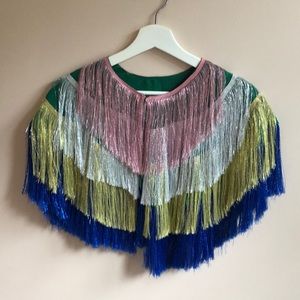 Multi-colored metallic fringed cape
